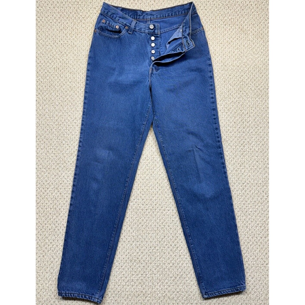 Vintage Levis 501 Mom Jeans Fits Womens 28x31 Blue High Rise Button Fly Made USA